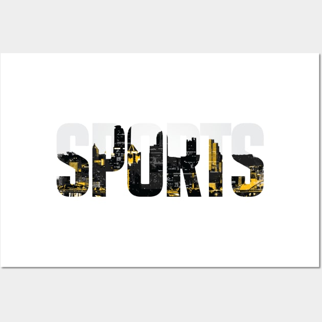 Pittsburgh Sports Black and Yellow Skyline Wall Art by polliadesign